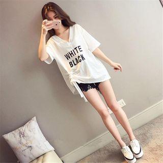 Short-sleeve Printed Cut Out T-shirt