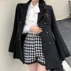 Tie-neck Blouse / Houndstooth Shorts / Blazer