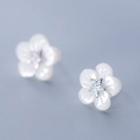 925 Sterling Silver Flower & Star Earring 1 Pair - S925 Silver - White - One Size