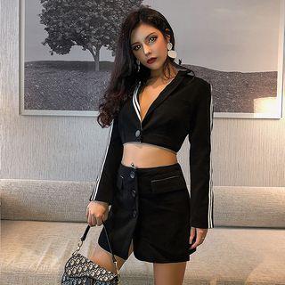 Set: Convertible Lapel Crop Top + Mini Skirt