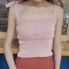 Buttoned Tie Strap Knit Camisole Top