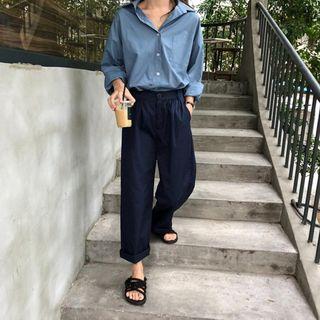 Plain Shirt / High Waist Straight-cut Pants