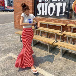 Two-way Deep-slit Stripe Maxi Tube Dress