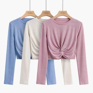 Long-sleeve Cropped Twist-front T-shirt