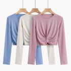 Long-sleeve Cropped Twist-front T-shirt