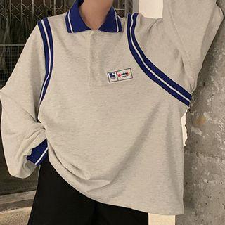 Contrast Trim Buttoned Placket Sweatshirt