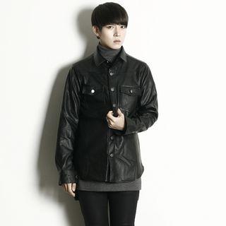 Faux-leather Long-sleeve Shirt