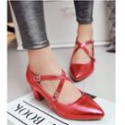 Pointed Cross Strap Pumps