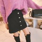 Faux-pearl Button Wool Blend Miniskirt