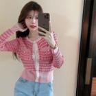 Round Neck Faux Pearl Button Cardigan Pink - One Size