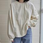 Puff-sleeve Pointelle Blouse Almond - One Size
