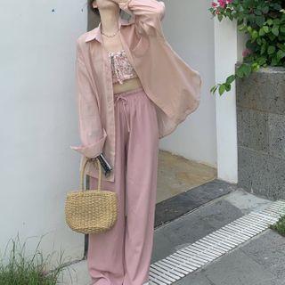 Floral Print Tube Top / Shirt / Wide-leg Pants