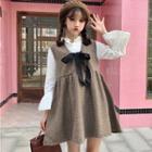 V-neck Bow Accent Pinafore Dress