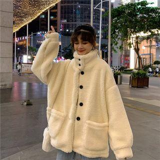 Faux Shearling Oversize Button Jacket As Shown In Figure - One Size