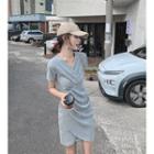 Ruched Short-sleeve A-line Mini Dress