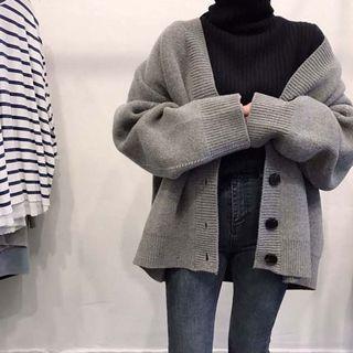 V-neck Cardigan Dark Gray - One Size