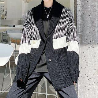 Patterned Paneled Cardigan Black - One Size
