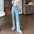 Two-tone Panel Distressed Slit Wide-leg Jeans