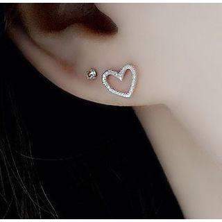 925 Sterling Silver Rhinestone Heart Earring 1 Pair - As Shown In Figure - One Size