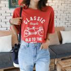 Lettering Bicycle Print T-shirt