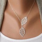 Alloy Perforated Leaf Pendant Necklace