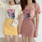 Short-sleeve Printed T-shirt / A-line Mini Skirt