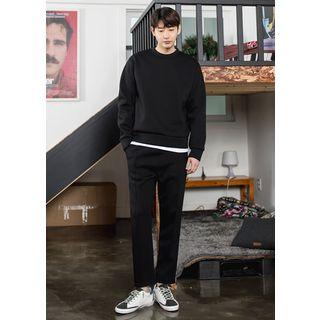 Set: Round-neck Pullover + Seam-front Sweatpants