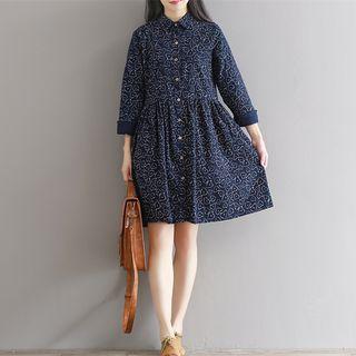 Printed Long-sleeve Shirt Dress