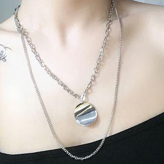 Alloy Disc Pendant Layered Necklace Bx1336 - As Shown In Figure - One Size