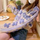 Flower Sweater Blue Flower - White - One Size