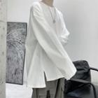 Asymmetric Plain Long-sleeve Split T-shirt