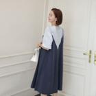 Puff-sleeve Color-block A-line Dress