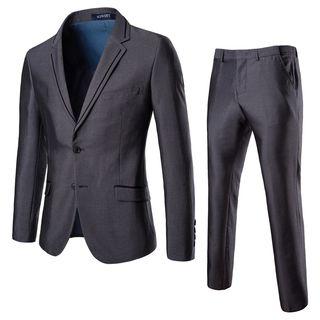 Set: Button Blazer + Slim-fit Dress Pants