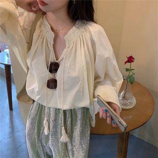 Tie Neck Blouse / Wide-leg Pants