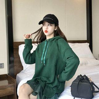 Mock Two-piece Sweatshirt Dress Green - One Size