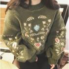 Floral Embroidered Fleece Pullover