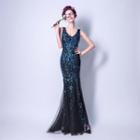 Sleeveless Sequined Mermaid Evening Gown