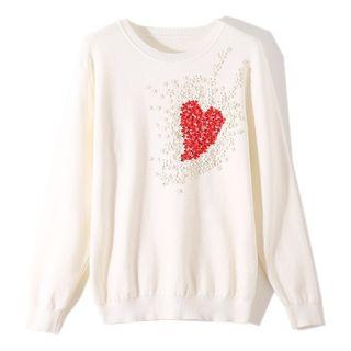 Floral Heart Sequined Knit Top
