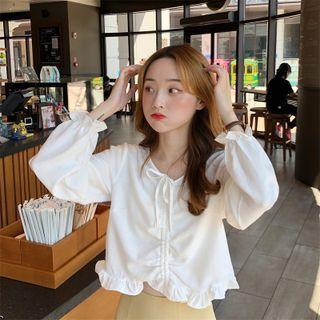 Drawstring Ruffle Hem Blouse White - One Size