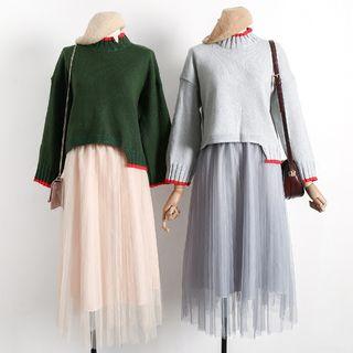 Mock-neck Asymmetric Knit Sweater