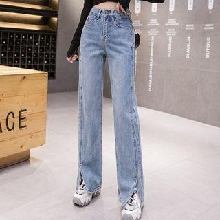 Slit High-waist Wide-leg Jeans