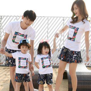 Family Matching Number Print Short-sleeve T-shirt / Flower Print Shorts / Mini A-line Skirt / Set