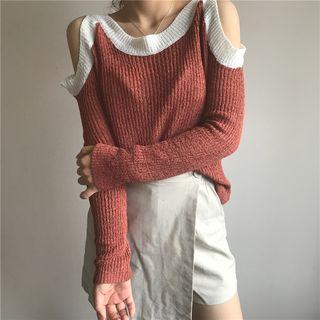 Contrast Trim Cold Shoulder Sweater