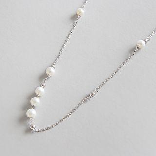 925 Sterling Silver Faux Pearl Pendant Platinum - One Size