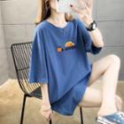 Short-sleeve Orange Print Tunic T-shirt