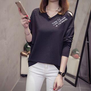 Long-sleeve Cutout Letter T-shirt