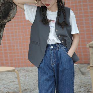 Single-breasted Vest Grayish Blue - One Size