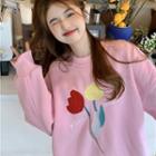 Floral Embroidered Sweatshirt Pink - One Size