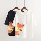 Fox Print Short-sleeve Hooded Top