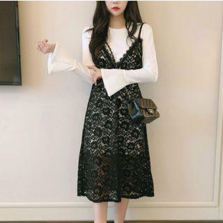 Set: Long-sleeve T-shirt + Strappy Lace Dress